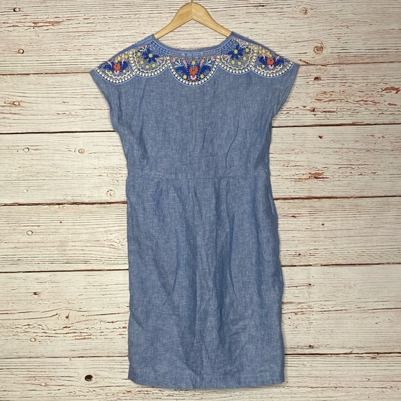 Boden Fleur Embroidered Linen Dress in Gray Blue Chambray Sz 6 - Picture 10 of 14